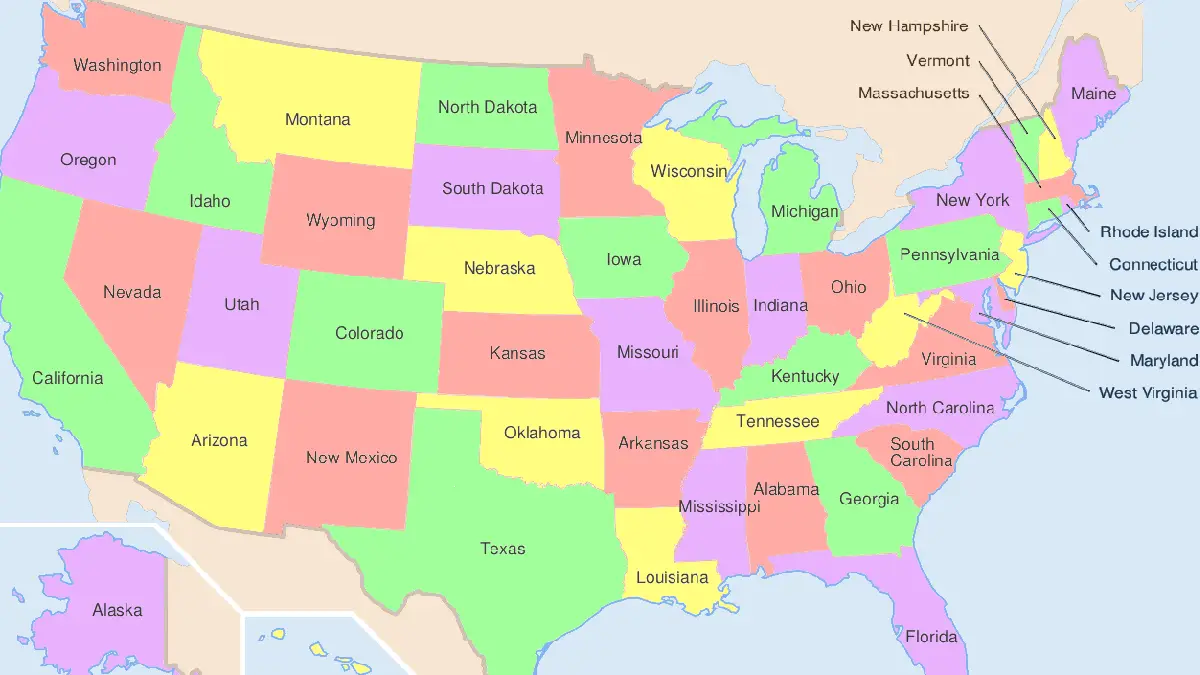خريطة ولايات أمريكا 
